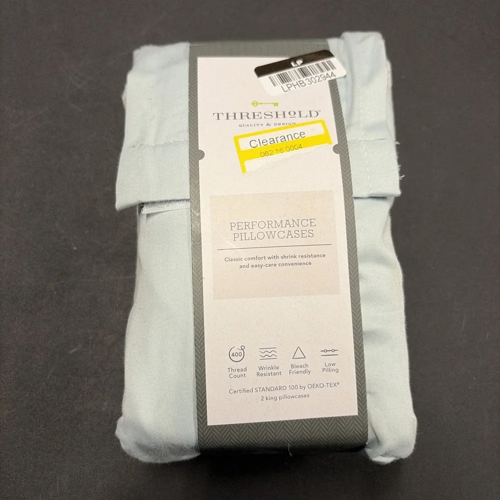 2pc Threshold 400 Thread Count Performance Pillowcases King Sz Light Blue 20591